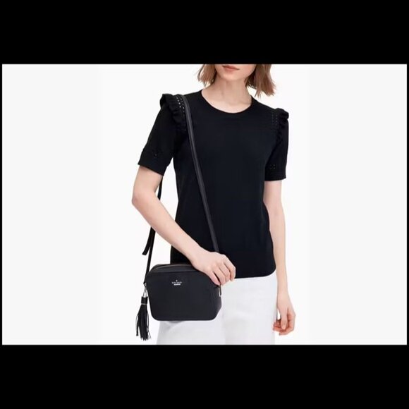 KATE SPADE~Naomi Camera Bag~BLACK PEBBLED LEATHER CROSSBODY BAG w/Tassel - Picture 2 of 6